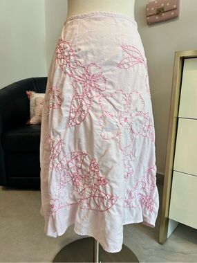 Lily Stanhope Pink Embroidered Floral A-Line Midi Skirt